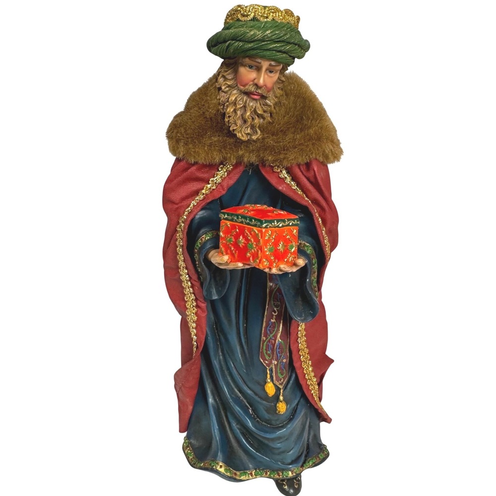 Wise Man Nativity Figure Fabrache Resin Faux Fur Trim 11.5" Unbranded READ